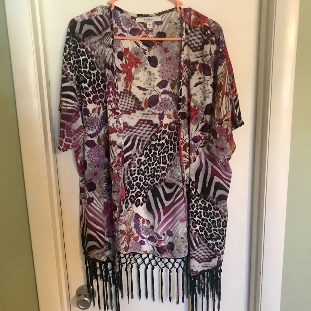Animal Print Fringe Kimono